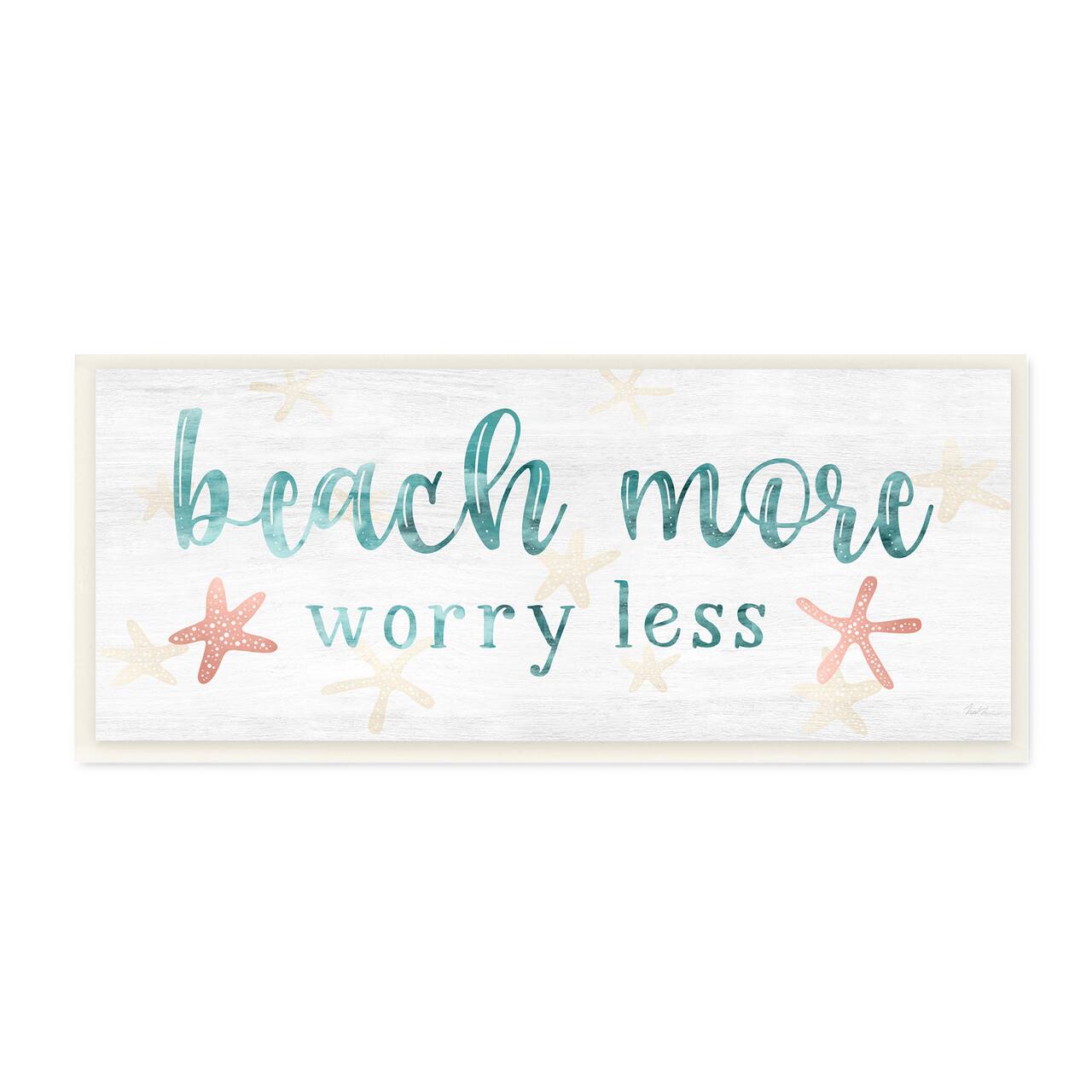Stupell Industries Beach More Worry Less Nautical Sign Red Starfish,7" x 17"